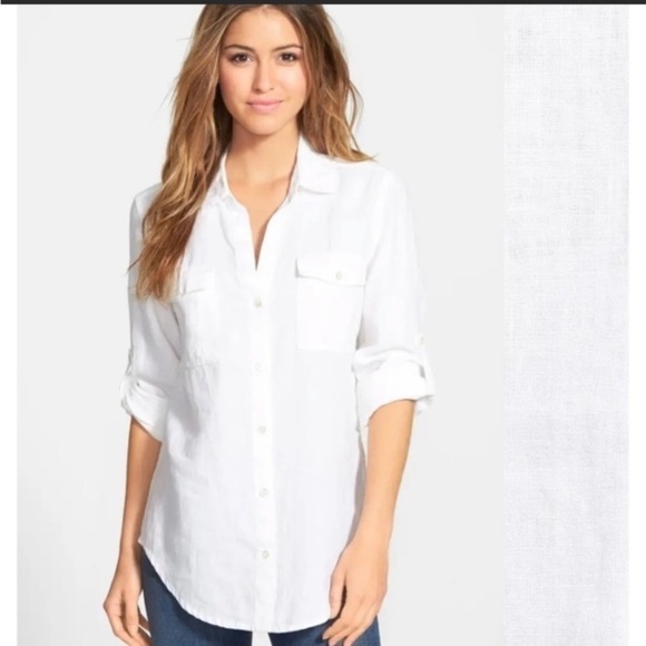 Tommy Bahama Women’s Linen White Button Down Shirt size XS‎ Lagenlook Summer - Picture 1 of 10